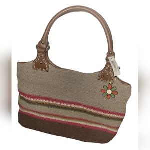 NWT Studio Works Crochet Knit  Striped Handbag Purse with Charm